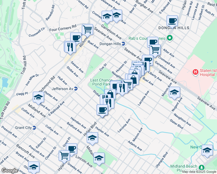 map of restaurants, bars, coffee shops, grocery stores, and more near 95 Vera Street in Staten Island