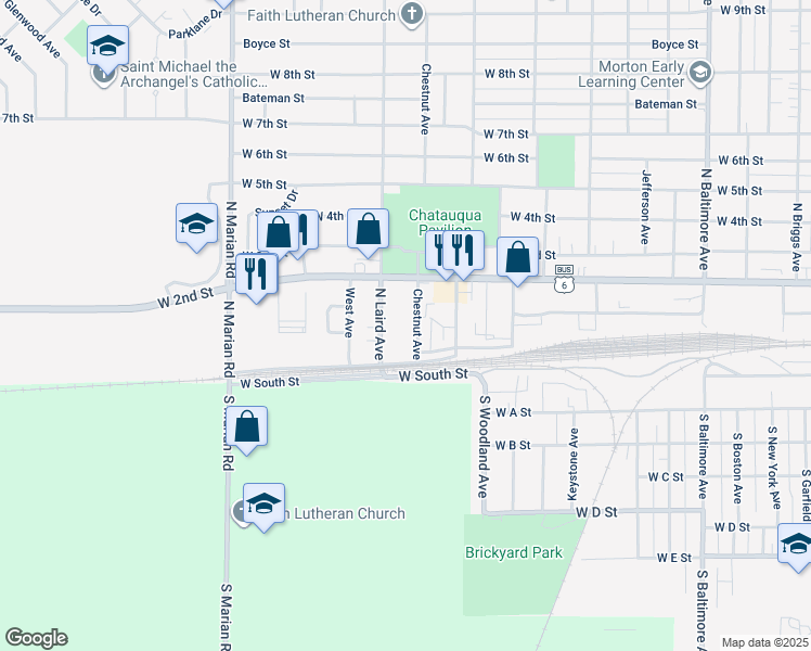 map of restaurants, bars, coffee shops, grocery stores, and more near 113-135 Chestnut Avenue in Hastings