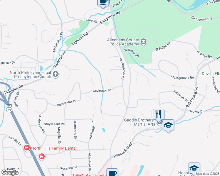 map of restaurants, bars, coffee shops, grocery stores, and more near 1016 Covington Place in Allison Park