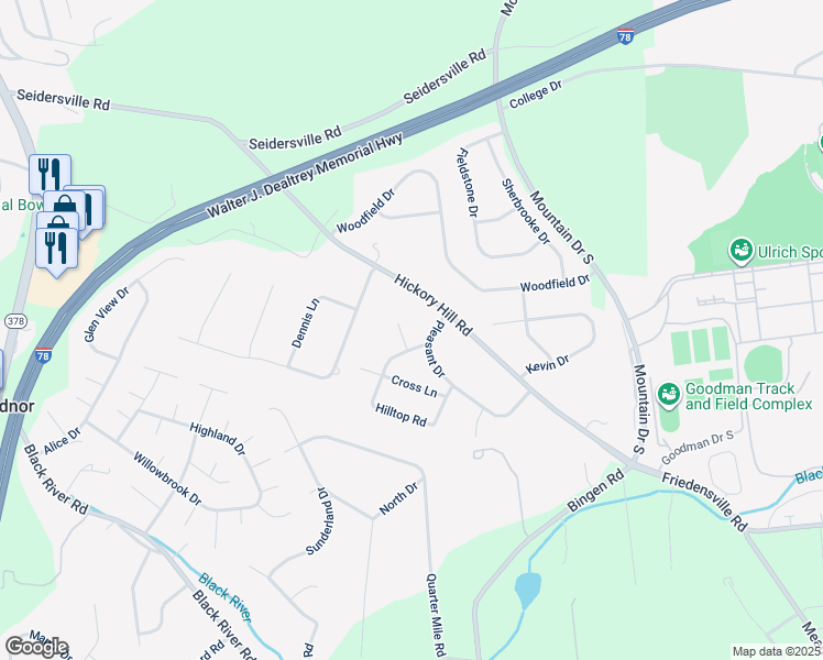 map of restaurants, bars, coffee shops, grocery stores, and more near 1629 Marick Cir in Bethlehem
