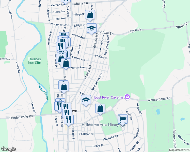 map of restaurants, bars, coffee shops, grocery stores, and more near 1069 Detweiler Avenue in Hellertown