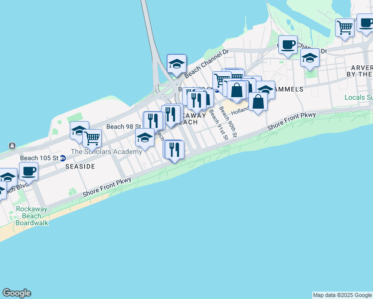 map of restaurants, bars, coffee shops, grocery stores, and more near 1-41 Cross Bay Parkway in Queens