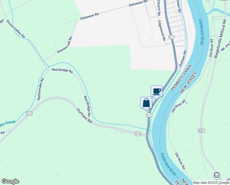 map of restaurants, bars, coffee shops, grocery stores, and more near 1491 Easton Road in Riegelsville