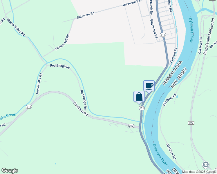map of restaurants, bars, coffee shops, grocery stores, and more near 1491 Easton Road in Riegelsville