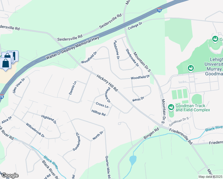 map of restaurants, bars, coffee shops, grocery stores, and more near 2079 Pleasant Drive in Bethlehem