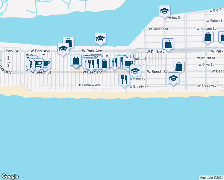 map of restaurants, bars, coffee shops, grocery stores, and more near 849 Oceanfront in Long Beach