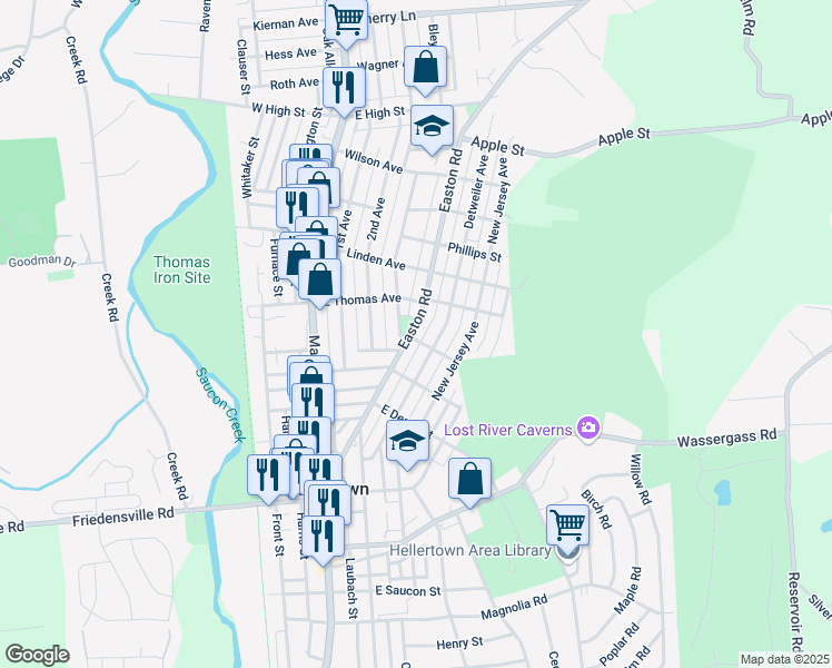 map of restaurants, bars, coffee shops, grocery stores, and more near 1055 Easton Road in Hellertown