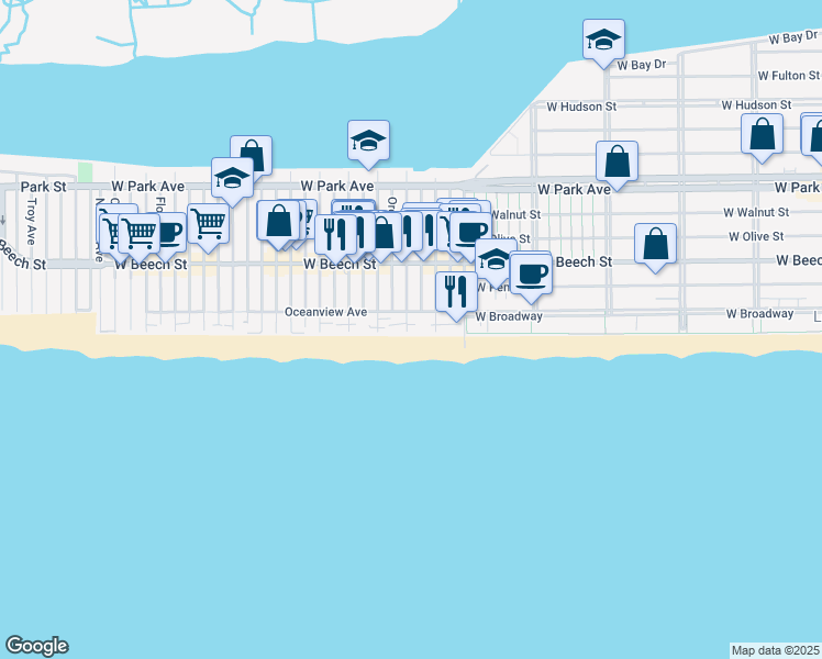 map of restaurants, bars, coffee shops, grocery stores, and more near 849 Oceanfront in Long Beach