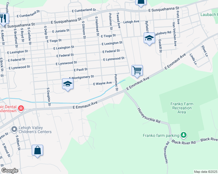 map of restaurants, bars, coffee shops, grocery stores, and more near 818 East Wayne Avenue in Allentown