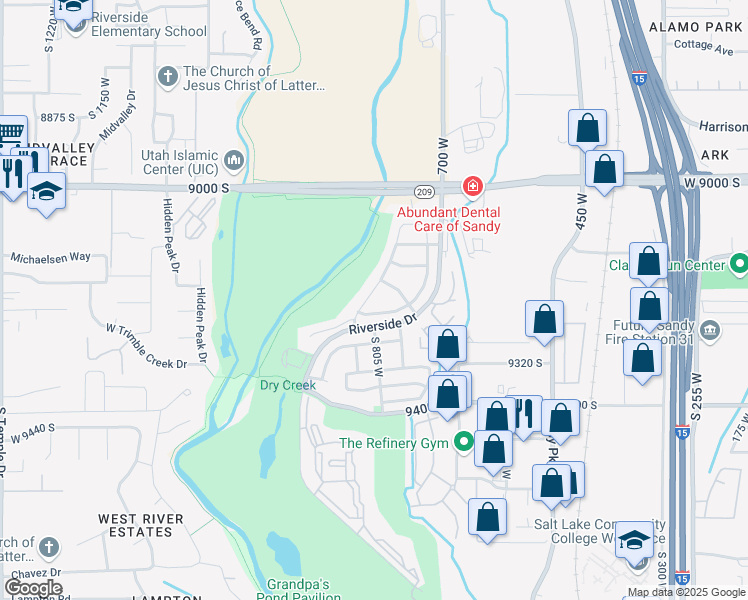 map of restaurants, bars, coffee shops, grocery stores, and more near 9173 Jordan Oaks Drive in Sandy
