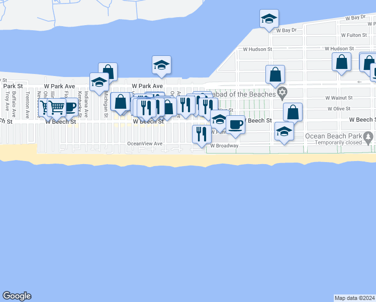 map of restaurants, bars, coffee shops, grocery stores, and more near 849 Oceanfront in Long Beach