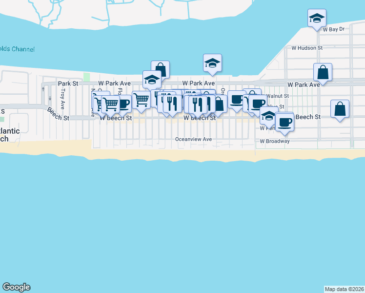 map of restaurants, bars, coffee shops, grocery stores, and more near 951 Oceanfront in Long Beach