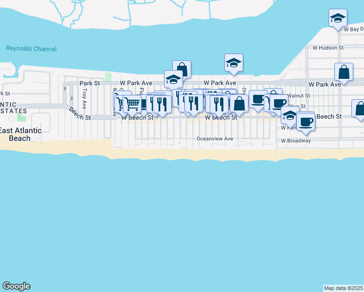 map of restaurants, bars, coffee shops, grocery stores, and more near 985 Oceanfront Street in Long Beach