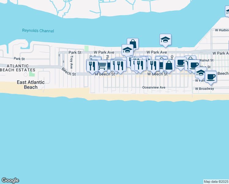 map of restaurants, bars, coffee shops, grocery stores, and more near 2 Georgia Avenue in Long Beach