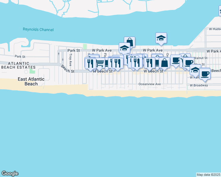map of restaurants, bars, coffee shops, grocery stores, and more near 2 Georgia Avenue in Long Beach