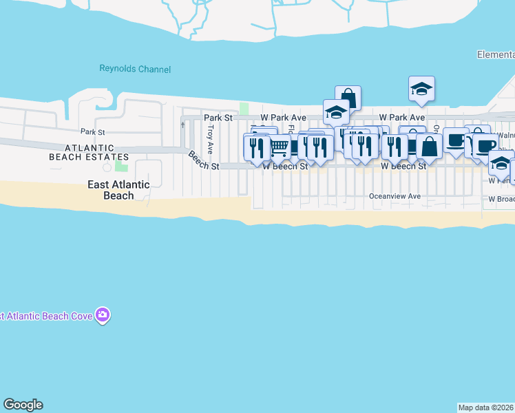 map of restaurants, bars, coffee shops, grocery stores, and more near 1107 Ocean Boulevard in Long Beach