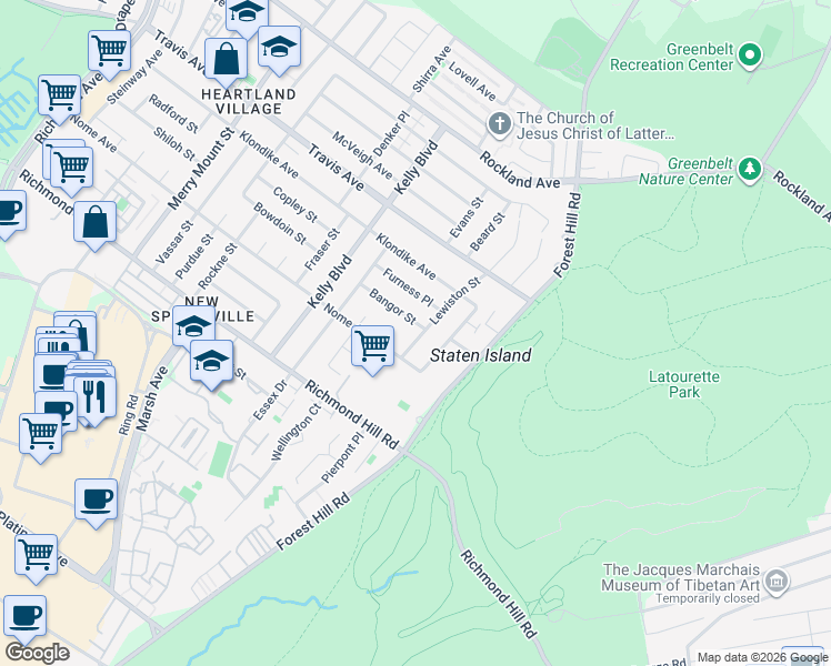 map of restaurants, bars, coffee shops, grocery stores, and more near 196 Lewiston Street in Staten Island