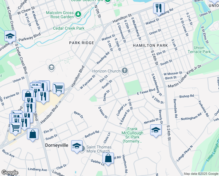 map of restaurants, bars, coffee shops, grocery stores, and more near 518 College Drive in Allentown