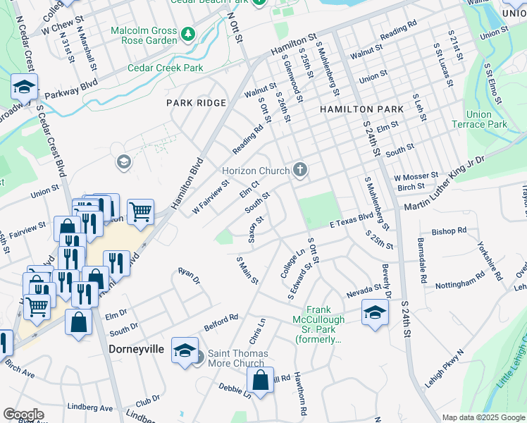 map of restaurants, bars, coffee shops, grocery stores, and more near 518 College Drive in Allentown