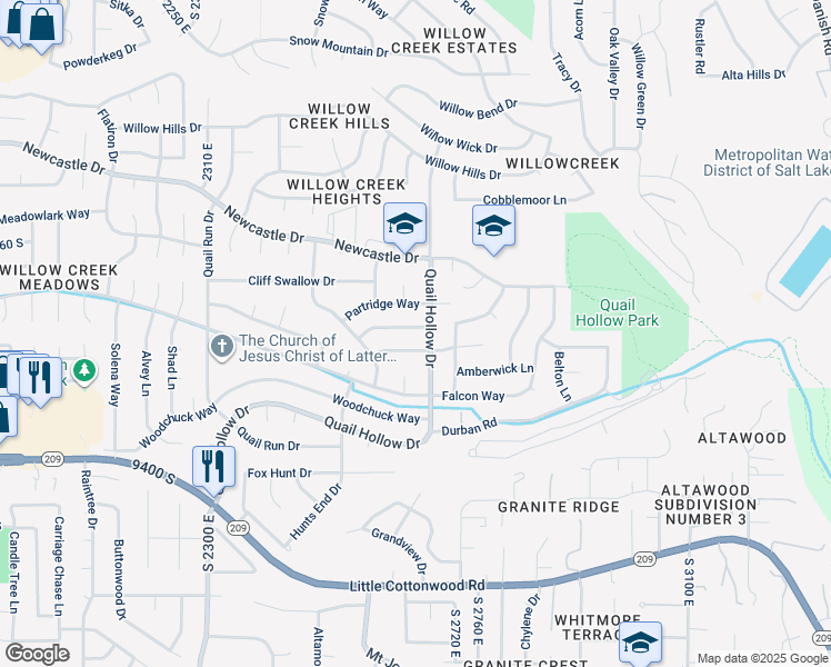 map of restaurants, bars, coffee shops, grocery stores, and more near 2658 Golden Eye Drive in Sandy