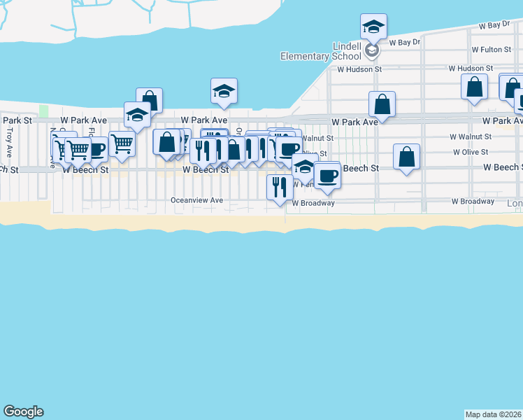 map of restaurants, bars, coffee shops, grocery stores, and more near 849 Oceanfront in Long Beach