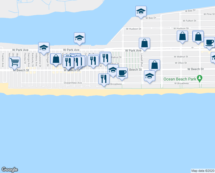 map of restaurants, bars, coffee shops, grocery stores, and more near 750 West Broadway in Long Beach