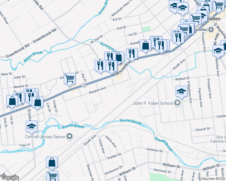 map of restaurants, bars, coffee shops, grocery stores, and more near 213 Grove Avenue in Middlesex