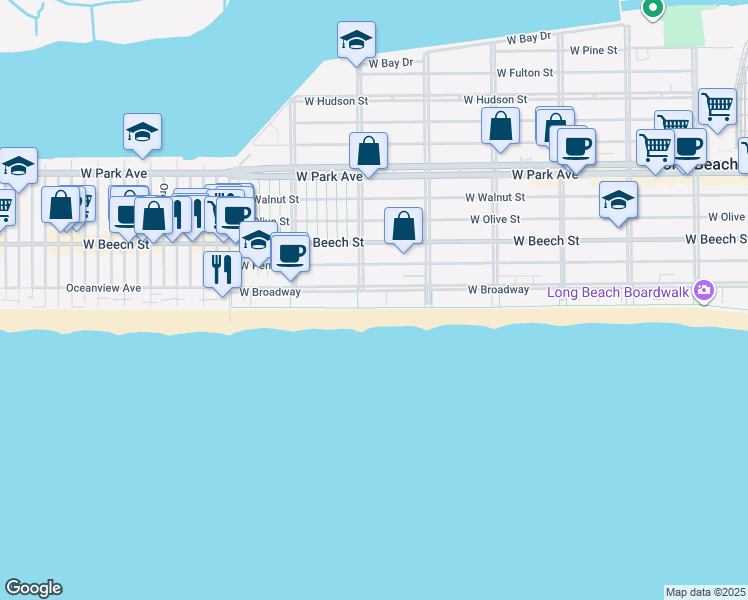 map of restaurants, bars, coffee shops, grocery stores, and more near 530 West Broadway in Long Beach