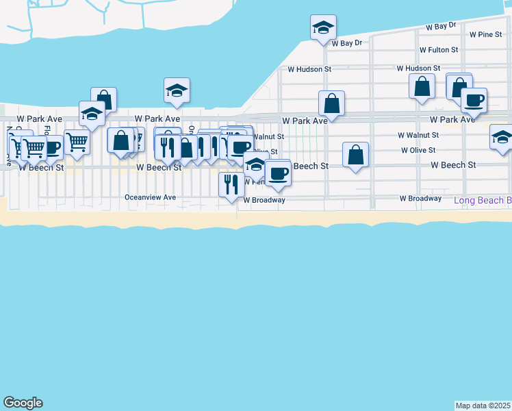 map of restaurants, bars, coffee shops, grocery stores, and more near 750 West Broadway in Long Beach