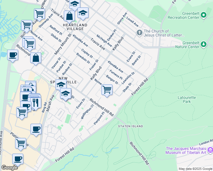 map of restaurants, bars, coffee shops, grocery stores, and more near 72 Nome Avenue in Staten Island