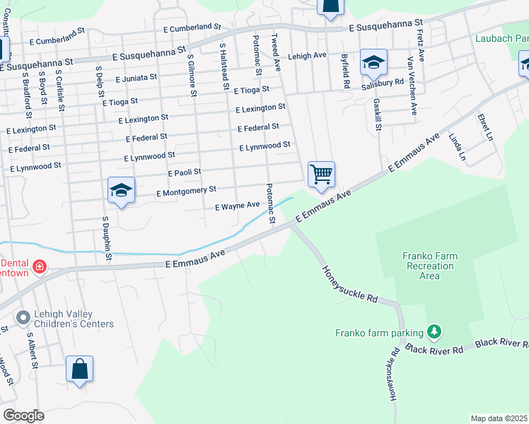 map of restaurants, bars, coffee shops, grocery stores, and more near 818 East Wayne Avenue in Allentown