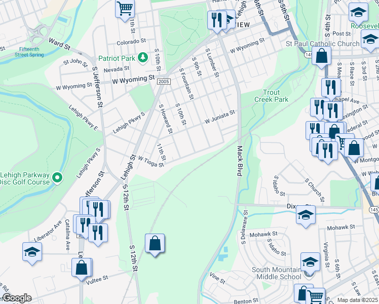 map of restaurants, bars, coffee shops, grocery stores, and more near 958 West Tioga Street in Allentown
