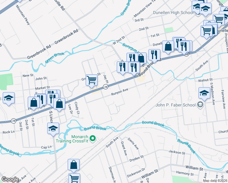 map of restaurants, bars, coffee shops, grocery stores, and more near 315 Runyon Avenue in Middlesex