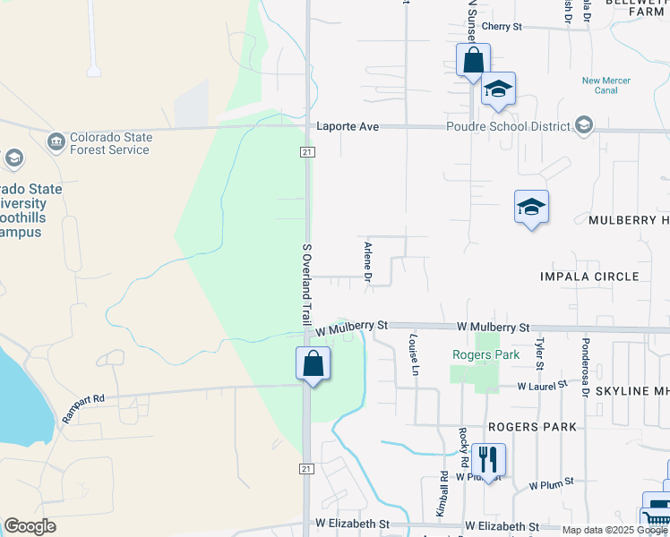 map of restaurants, bars, coffee shops, grocery stores, and more near 3008 West Magnolia Street in Fort Collins
