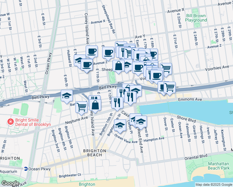 map of restaurants, bars, coffee shops, grocery stores, and more near 11 Columbia Court in Brooklyn