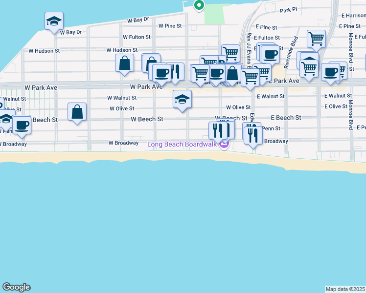 map of restaurants, bars, coffee shops, grocery stores, and more near 220 West Broadway in Long Beach