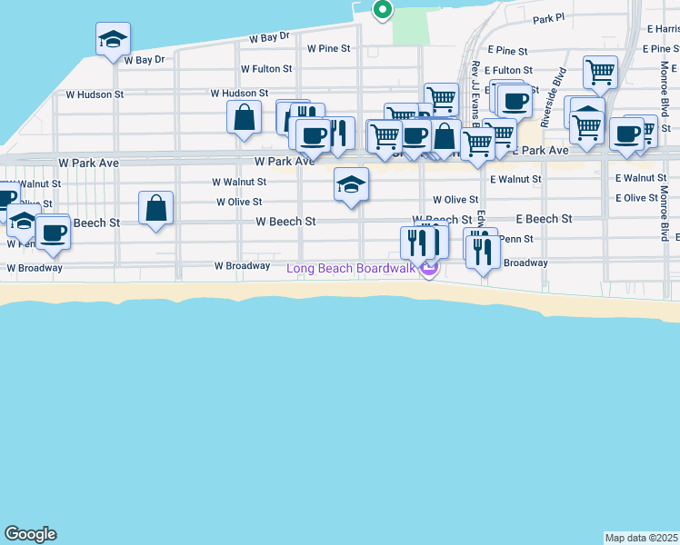 map of restaurants, bars, coffee shops, grocery stores, and more near 230 West Broadway in Long Beach