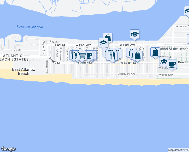 map of restaurants, bars, coffee shops, grocery stores, and more near 2 Georgia Avenue in Long Beach