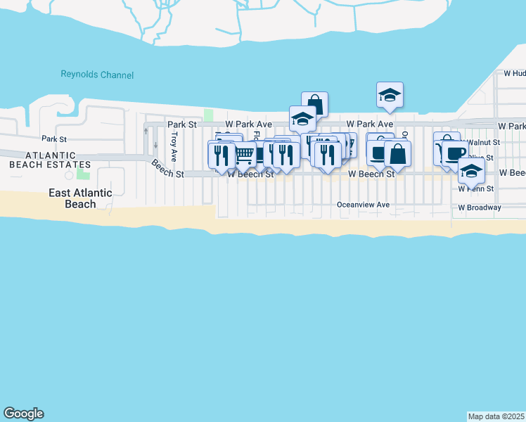 map of restaurants, bars, coffee shops, grocery stores, and more near 2 Georgia Avenue in Long Beach