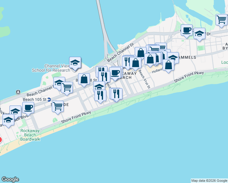 map of restaurants, bars, coffee shops, grocery stores, and more near 162 B 97 Street in Queens