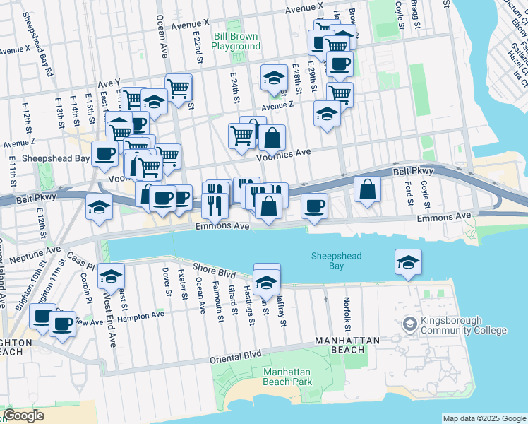 map of restaurants, bars, coffee shops, grocery stores, and more near 4816 Bedford Avenue in Brooklyn
