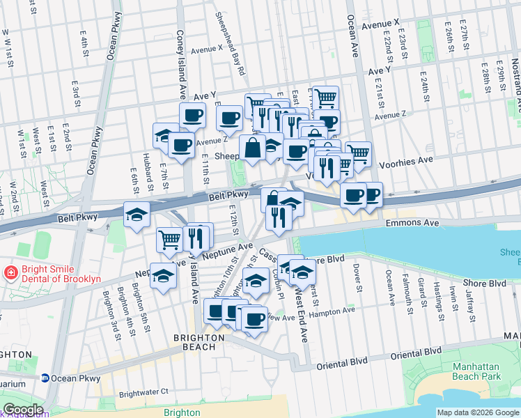 map of restaurants, bars, coffee shops, grocery stores, and more near 11 Columbia Court in Brooklyn