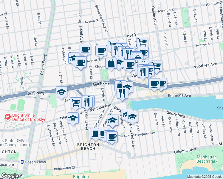 map of restaurants, bars, coffee shops, grocery stores, and more near 11 Columbia Court in Brooklyn
