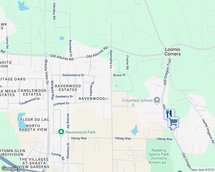 map of restaurants, bars, coffee shops, grocery stores, and more near 1525 Trumpet Dr in Redding