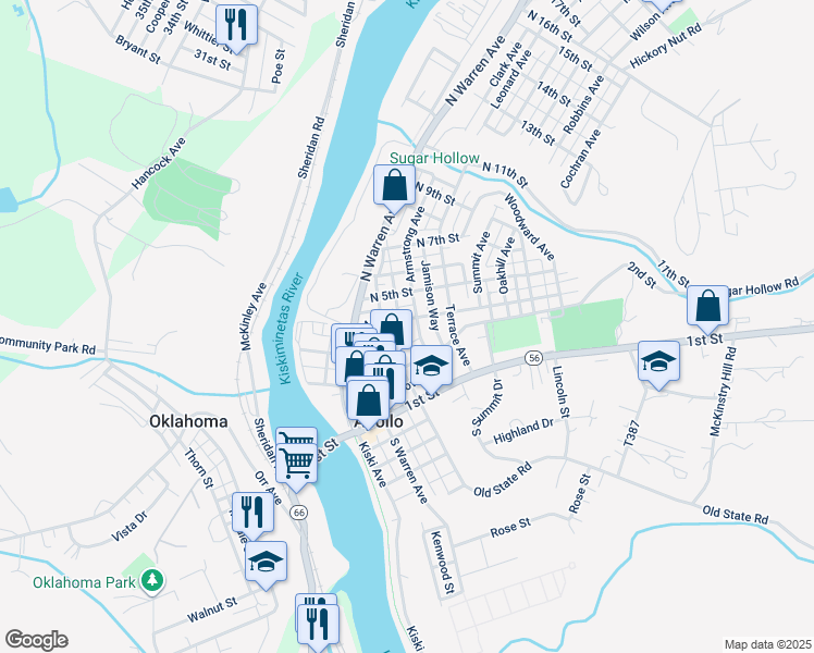 map of restaurants, bars, coffee shops, grocery stores, and more near 417 North 4th Street in Apollo