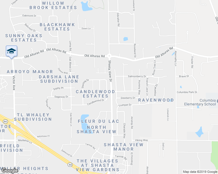 map of restaurants, bars, coffee shops, grocery stores, and more near 2541 Candlewood Drive in Redding