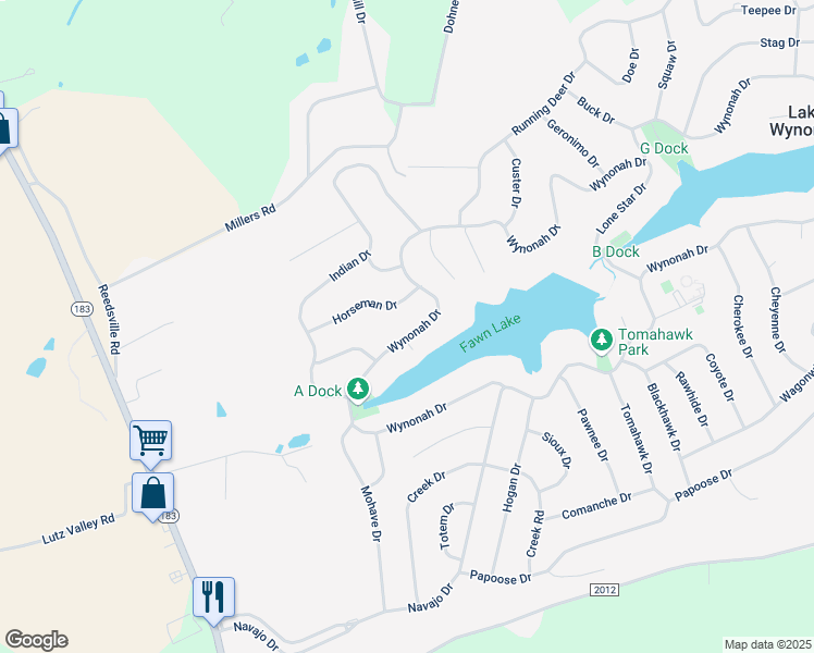 map of restaurants, bars, coffee shops, grocery stores, and more near 965 Wynonah Drive in Auburn