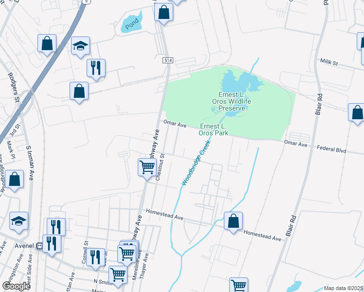 map of restaurants, bars, coffee shops, grocery stores, and more near 155 Piper Avenue in Woodbridge Township