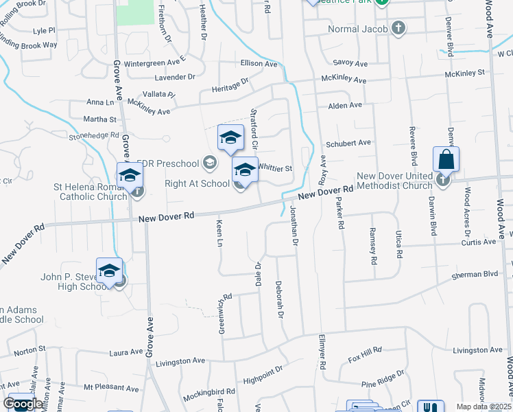 map of restaurants, bars, coffee shops, grocery stores, and more near 838 New Dover Road in Edison