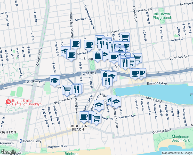map of restaurants, bars, coffee shops, grocery stores, and more near 2750 Homecrest Avenue in Brooklyn
